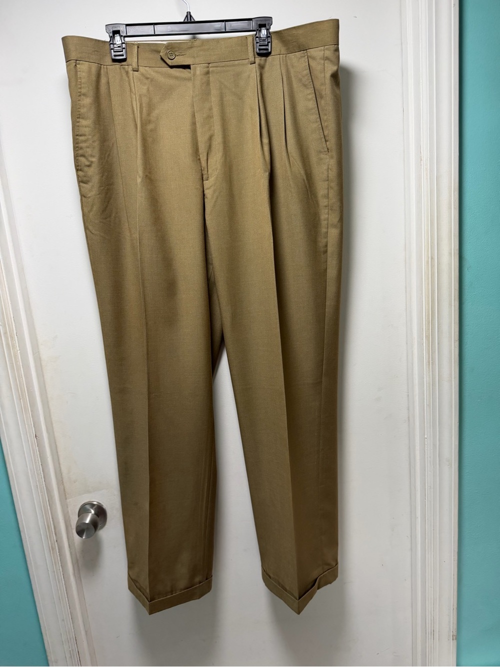 Elite by Eddie Domani, Men's Pleated Dress Pants in Tan - Classic Tailored Fit